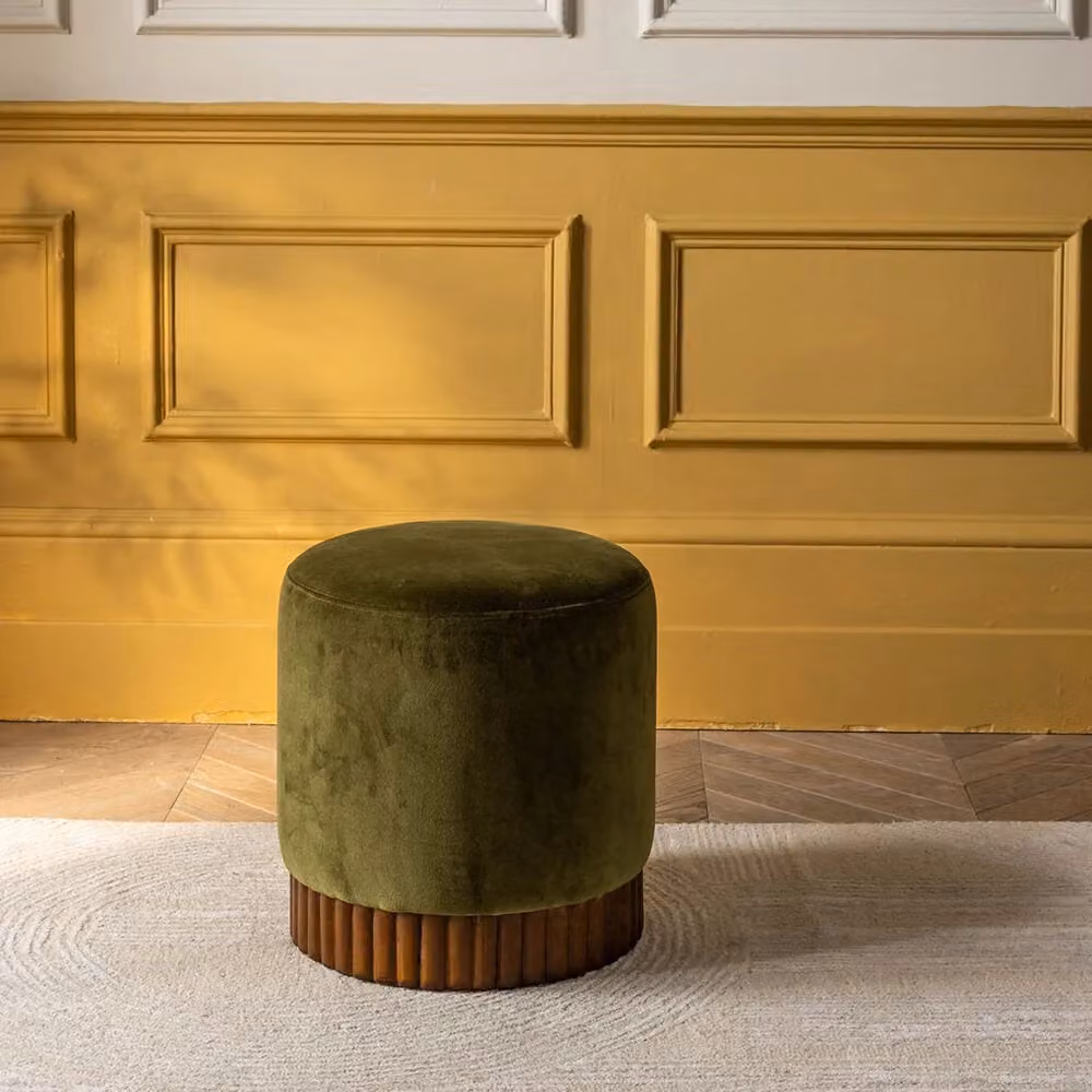Atkin and Thyme Holborn Cylindrical Velvet Footstool in Green