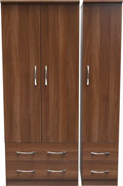 2 U Hampshire Ready Assembled Triple Wardrobe with Three Drawers in Walnut