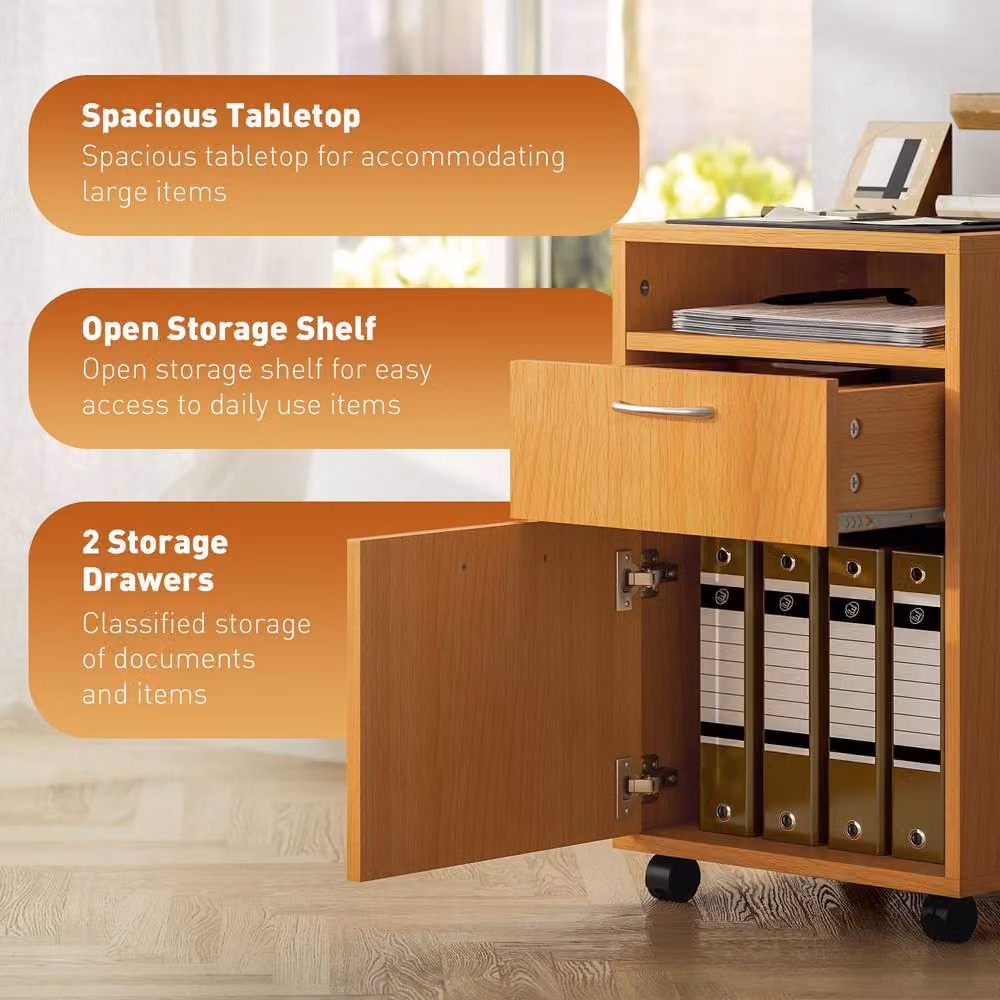 STILVORA Modern Filing Cabinet with Drawer and Shelf in Brown and Beige – 4