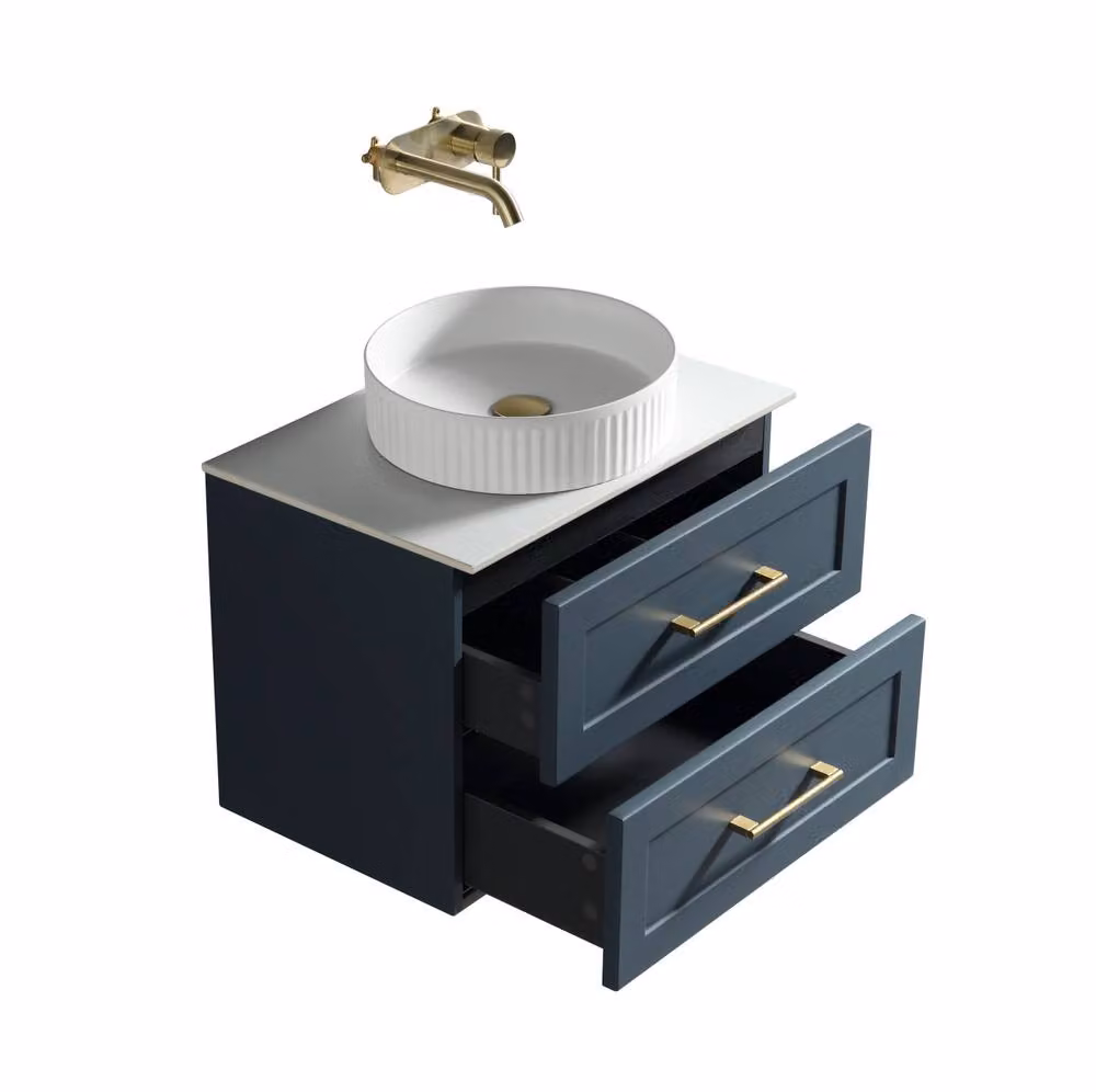 Bathroom Kingdom Bakewell Midnight Shadow Wall Hung Basin Vanity in Blue, Width: 60 cm – 2