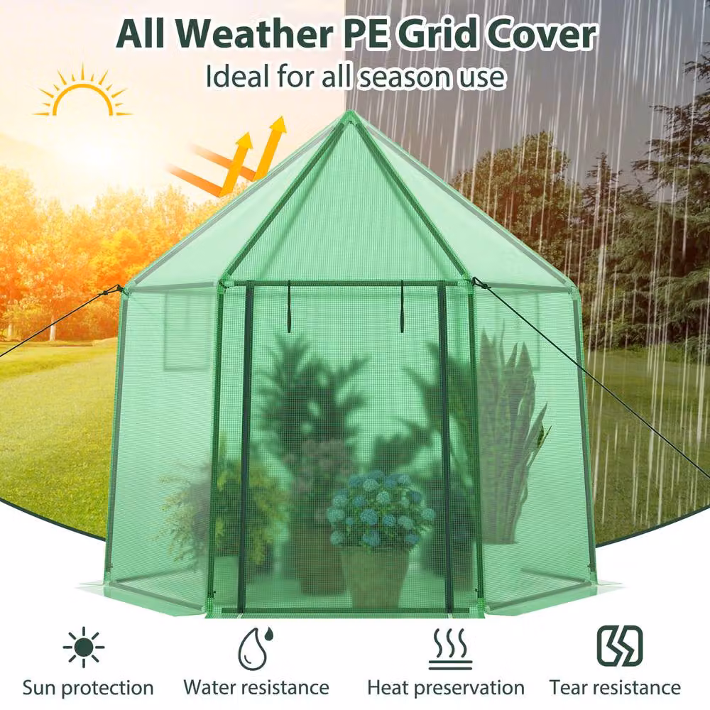 Costway Green Portable Walk-in Greenhouse Outdoor Hot House Tent, W/D/H: 198 x 172 x 190 cm – 2