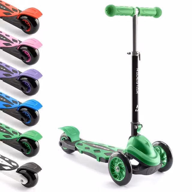 RideStar Cruise 3 Wheeled Foldable and Height Adjustable Metal Scooter in Green