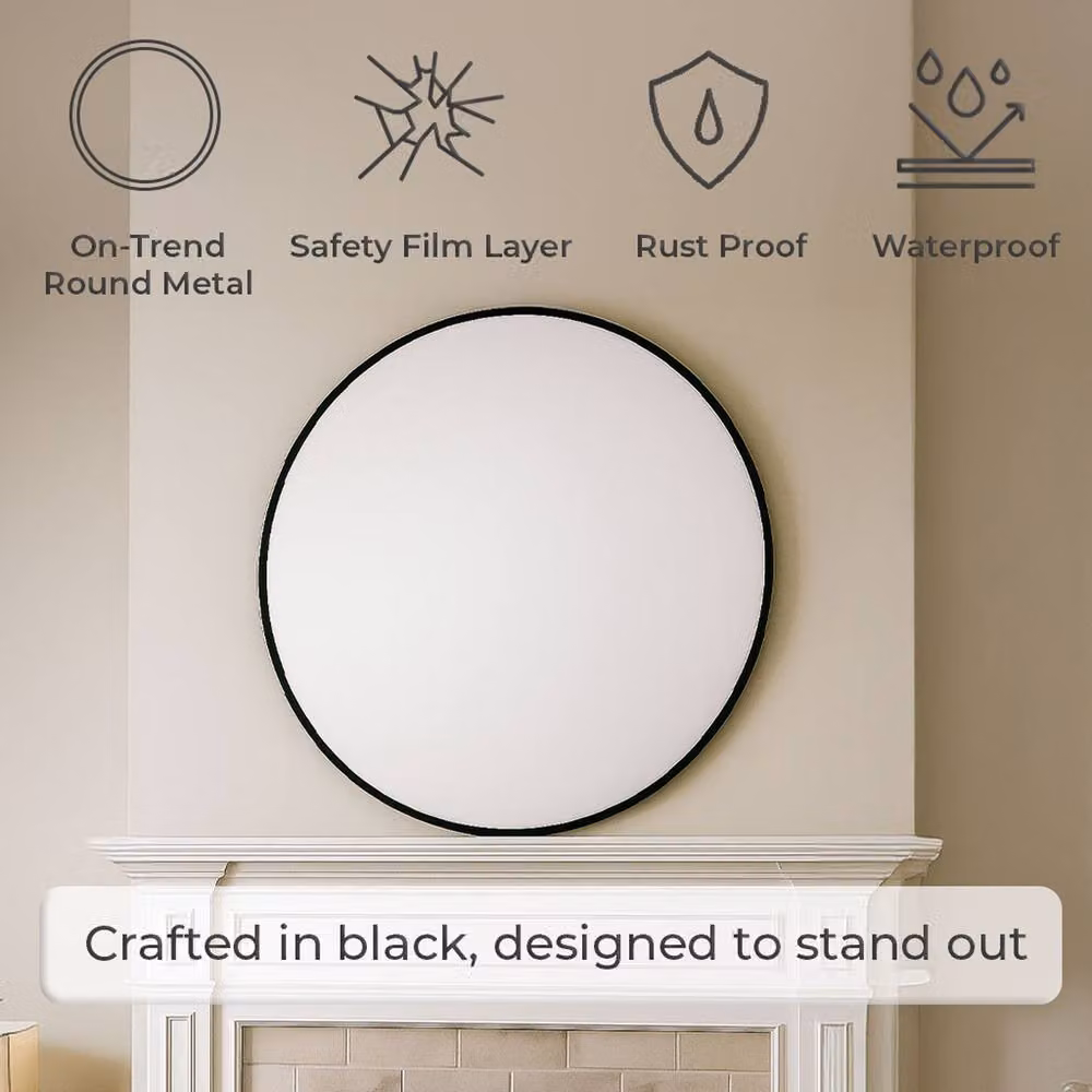 Neo Black Nordic Round Metal Frame Wall Mirror, Black, W/D/H: 80 x 80 x 1 cm – 2