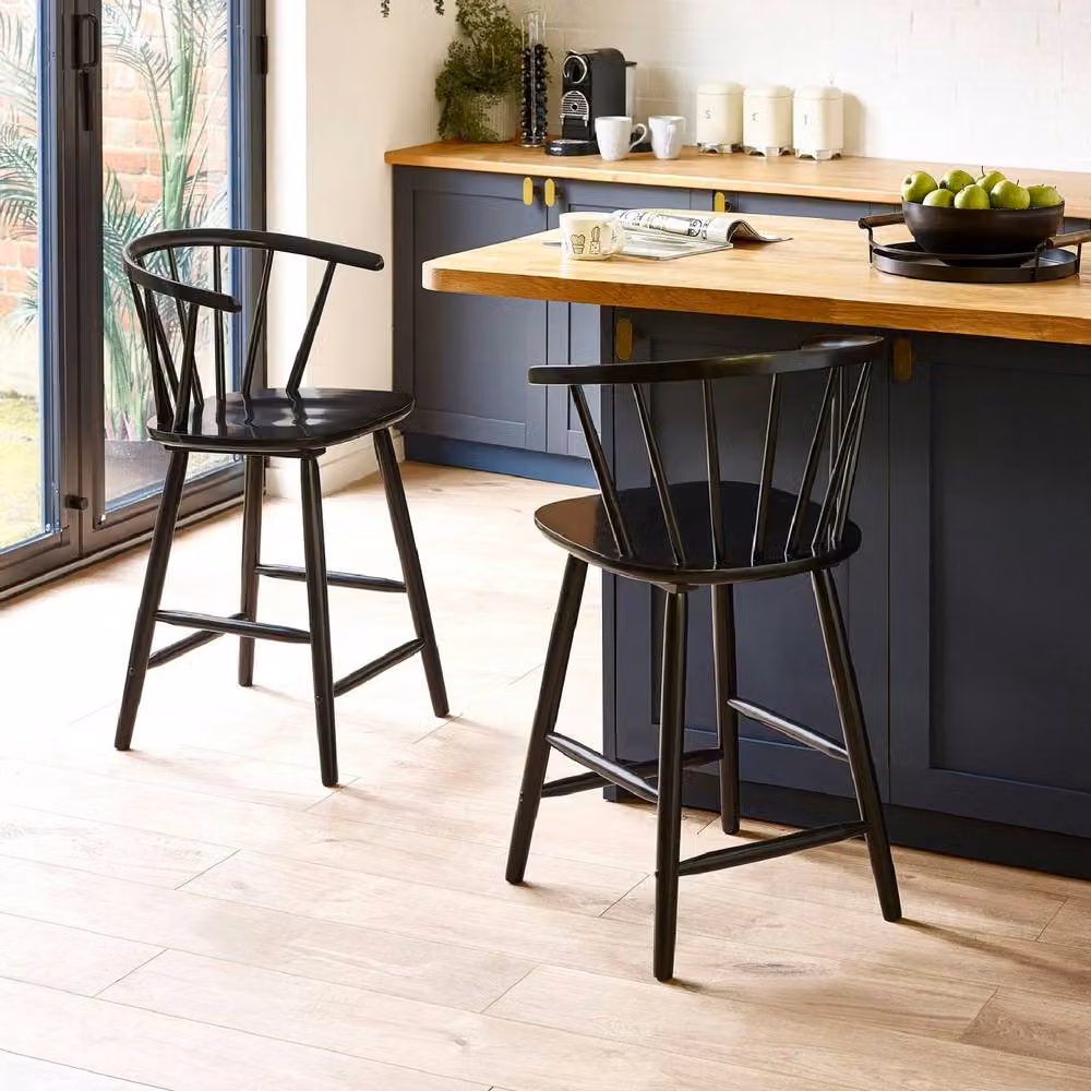 netfurniture Mayfair Black Solid Oak Wood Bar Stool – 2