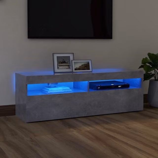 Berkfield Home Modern TV Cabinet with Integrated LED Lights in Concrete Grey, W/D/H: 120 x 40 x 35 cm