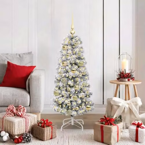 vidaXL Modern Cone Christmas Tree in Green, White and Gold, Height: 120 cm – 2
