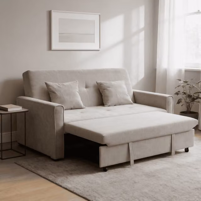 Home Source Charleston 2 Seater Velvet Sofa Bed in Beige