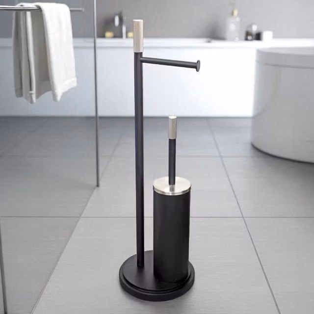 Showerdrape Chester Black Freestanding Toilet Roll Holder and Toilet Brush Combination