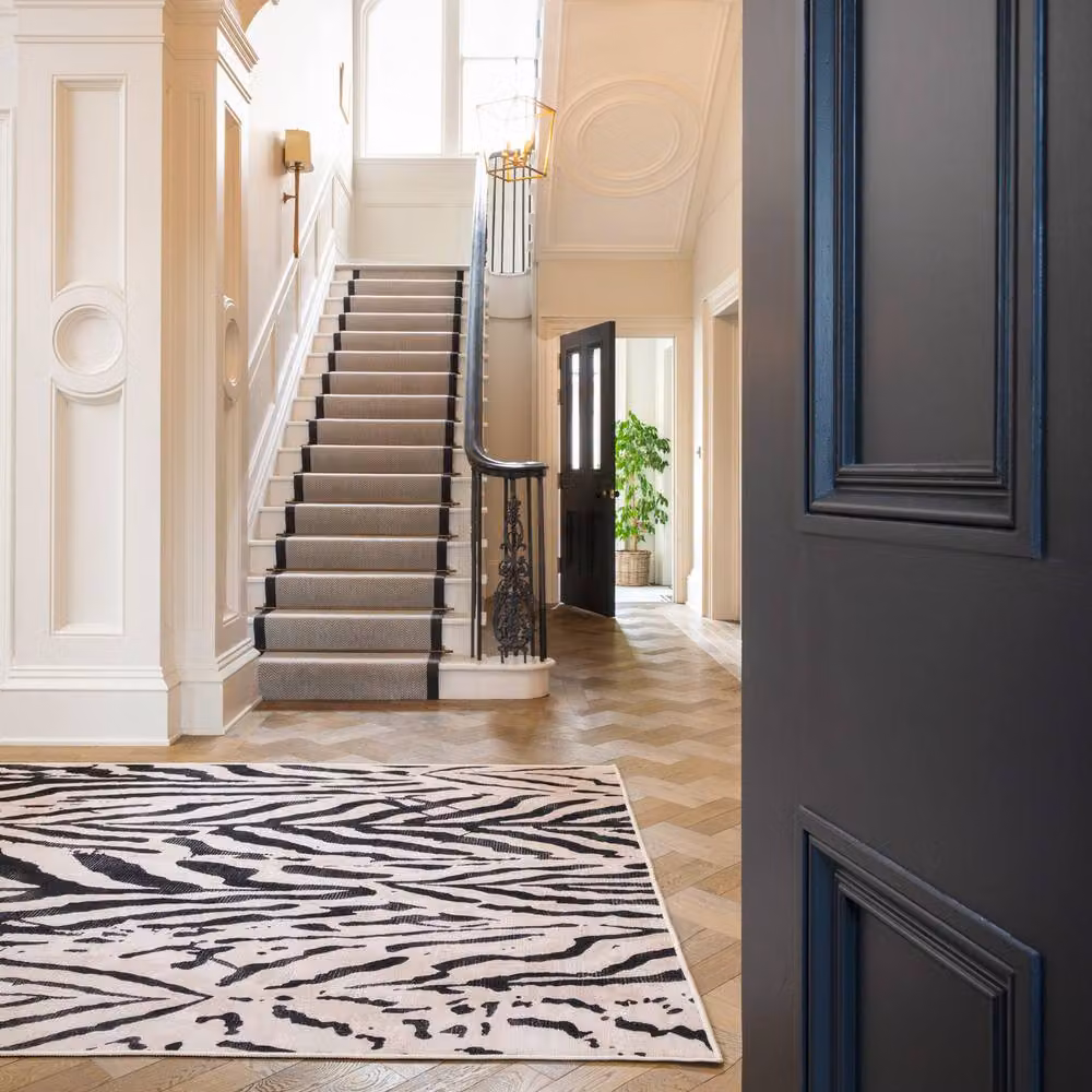 Kukoon Black and White Zebra Print Washable Rug, W/D/H: 60 x 240 cm – 4