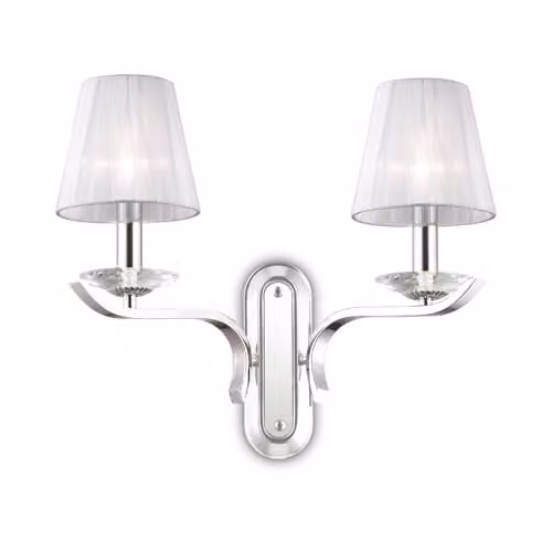 Netlighting Pegaso 2 Light Indoor Candle Wall Light in Chrome and White with Grey Fabric Shades, E14, H 33.5 cm x W 20.5 cm x D 20.5 cm