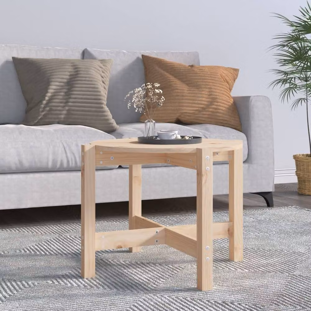 Berkfield Home Round Rustic Solid Pine Coffee Table, Light Brown, Diameter: 62.5 cm, Height: 45 cm – 2