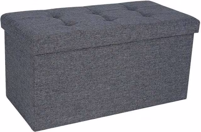 FORGEVIO Dark Grey Folding Ottoman Storage Box, W: 76 cm, D: 38 cm, H: 38 cm – 1