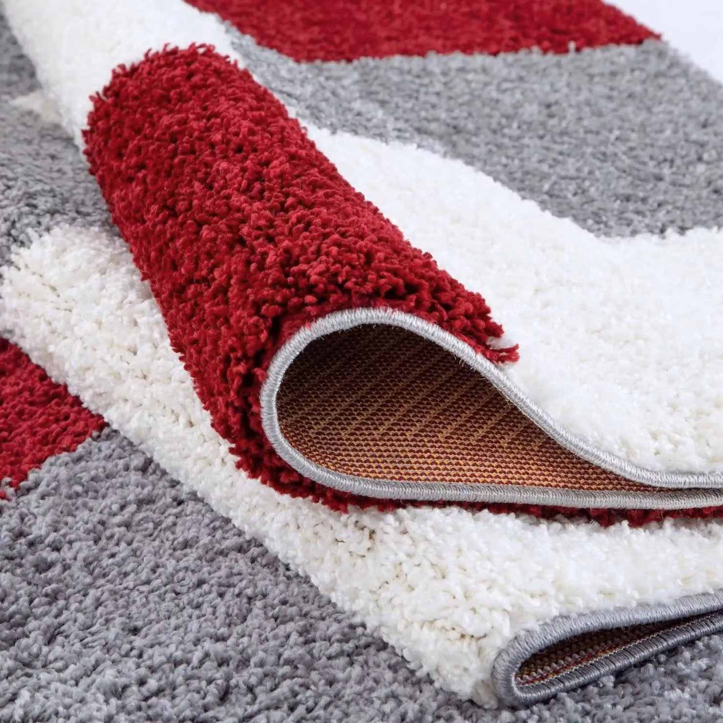 THE RUGS Soft Check High Pile Shaggy Rug in Red, W/D: 60 x 110 cm – 4