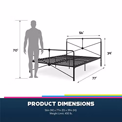 DHP Leopold Metal Bed in Black, W/D/H: 140 x 200 cm – 7