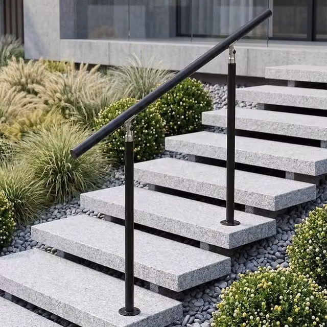 VOGREX Black Galvanised Steel Round Outdoor Porch and Step Handrail – 1