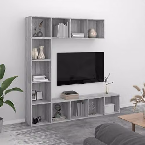vidaXL 3-Piece Grey Sonoma Book and TV Cabinet Set, Wall-Mounted Modern Living Room Storage Solution – 2