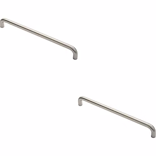 Loops 2 Pack Round D Bar Pull Handles in Brushed Satin Stainless Steel, Silver, Fixing Centres: 450 mm