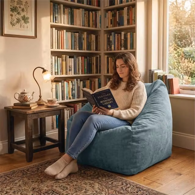 rucomfy Velora Snuggle Bean Bag Chair for Adults in Blue or Green with Removable Velvet Cover