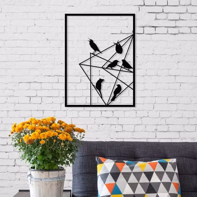 Decortie Birds On Wire Metal Wall Art Decorative Object, Black