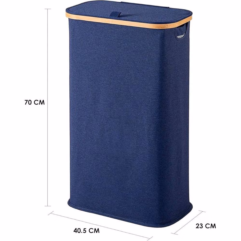 FLAVORA Blue Vencier 60L Slim Laundry Hamper with Lid and Bamboo Fabric – 2