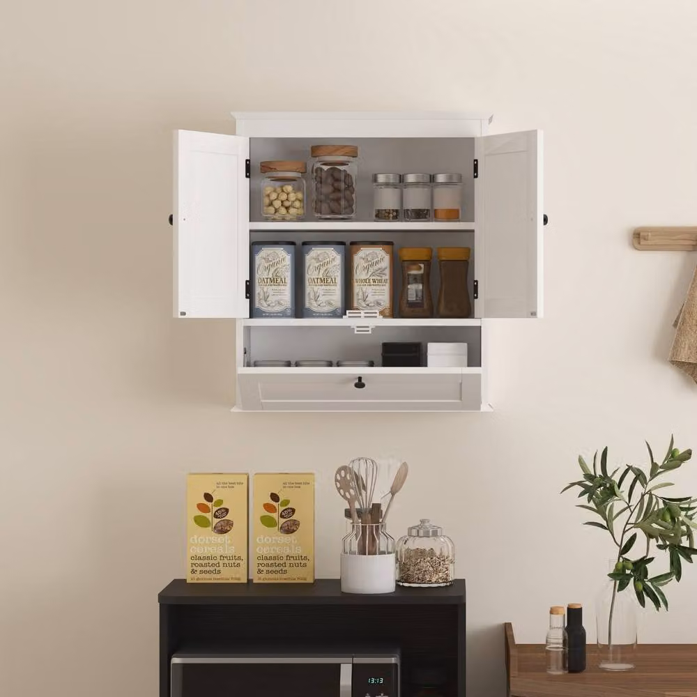 Wyld Haus Nelavi White Wall Mounted Bathroom Cabinet with Hinged Doors and Adjustable Internal Shelves W/D/H: 62 x 22 x 55 cm – 6