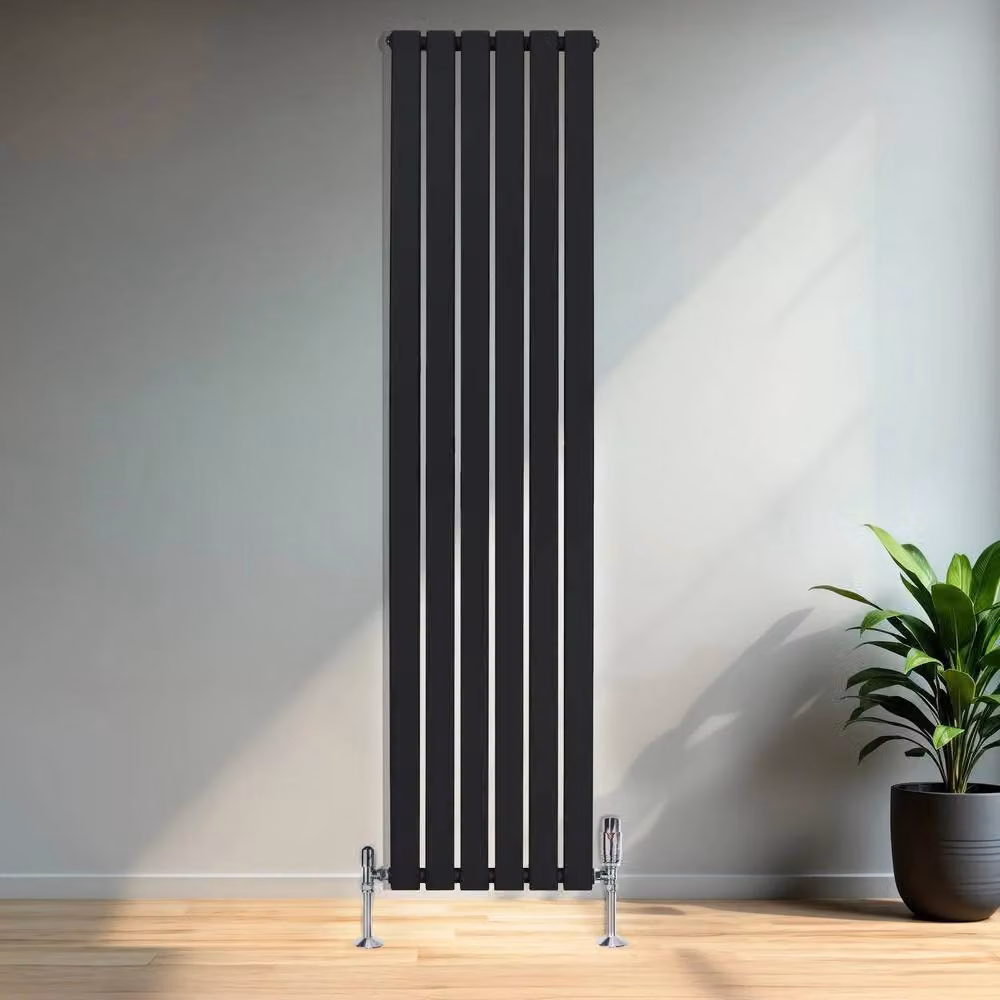 Monstershop Flat Single Column Steel Radiator and Valves with Thermostat Head, Black, H: 180 cm, W: 42 cm – 4