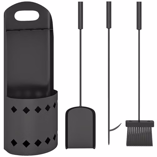 Outsunny 4 Piece Metal Fireplace Companion Set in Black