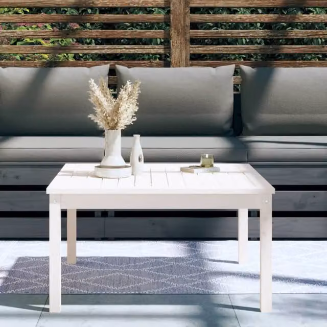 Berkfield Home White Square Garden Table in Solid Pine Wood, W/D/H: 82.5 x 82.5 x 45 cm