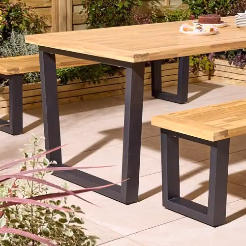 Rowlinson Stockholm Six Seater Acacia Wood and Metal Garden Dining Set in Natural Brown – 2