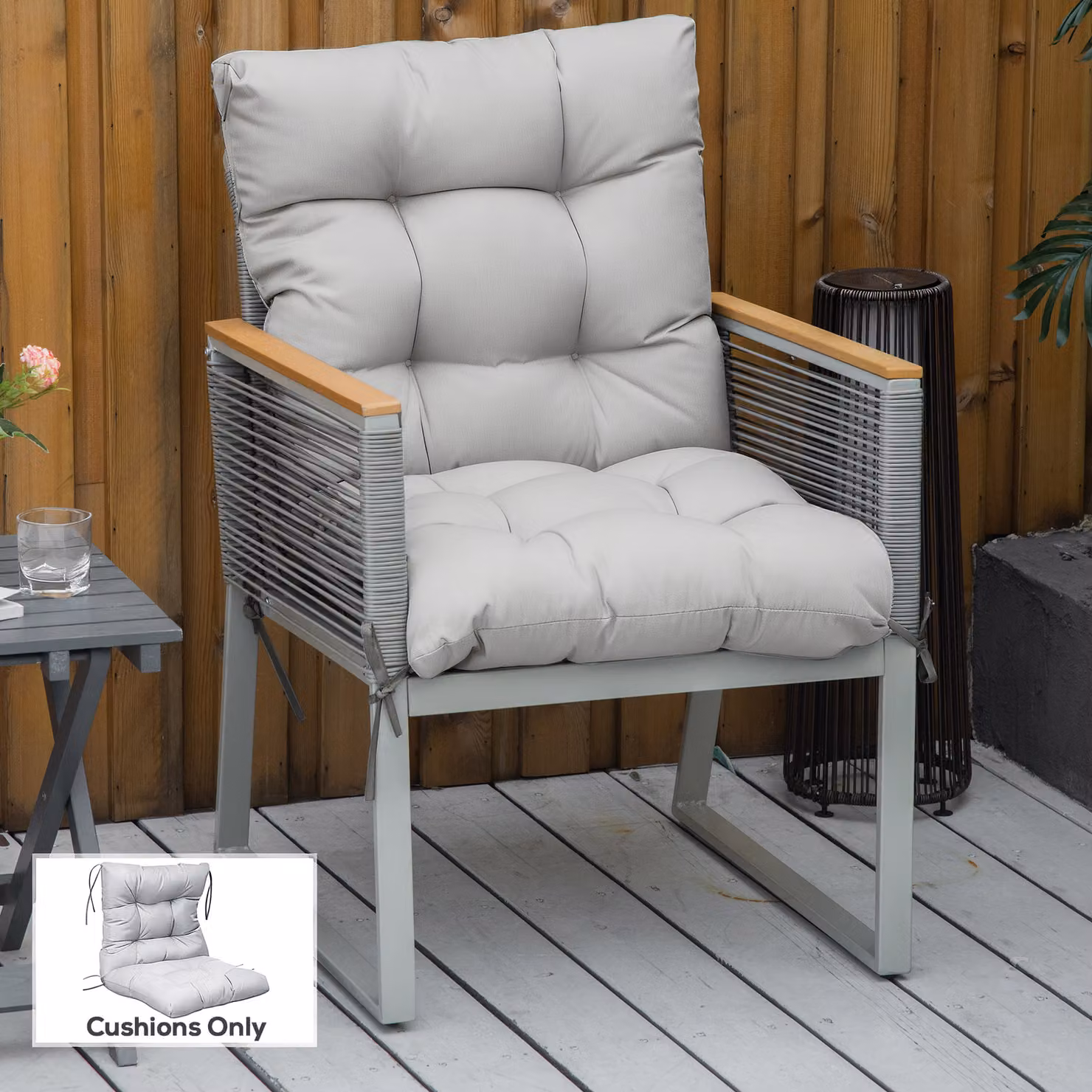 Outsunny Breathable Grey Polyester Garden Back Chair Cushion with Ties – 2
