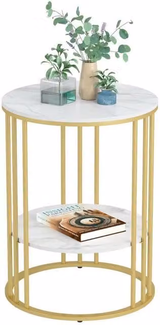 KORVIXA Round White and Gold Metal Accent Side Table – 1