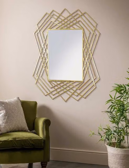 Gallery Direct Specter Extra Large Rectangular Art Deco Wall Mirror in Gold