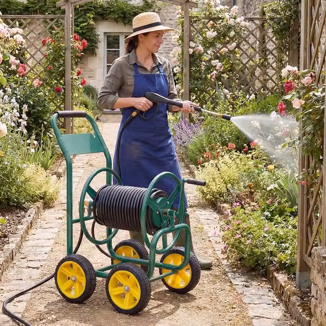Costway Green Metal 4-Wheel Garden Hose Reel Cart and Water Hose Organiser – 1