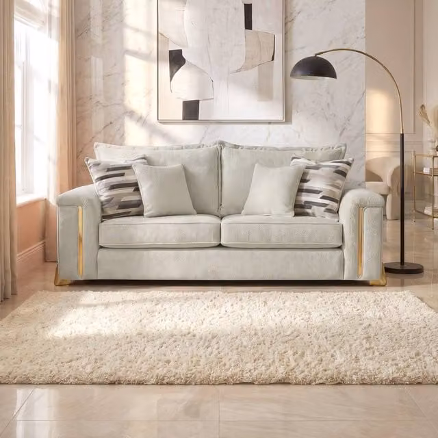 Somnior Deco Arch 3 Seater Sofa in Light Grey Columbus Sherpa Fabric