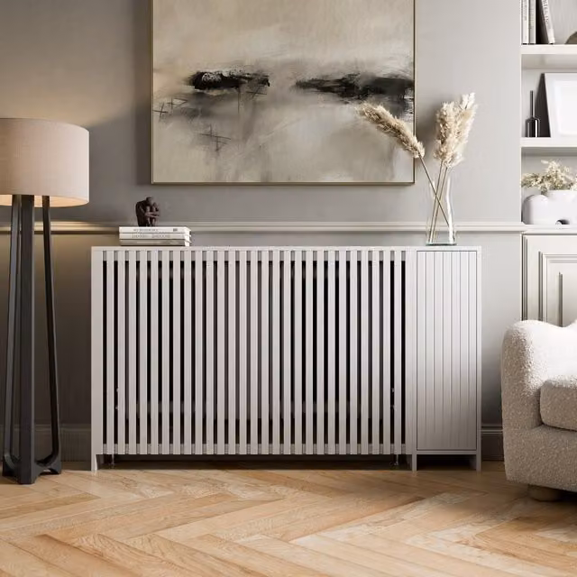 Temprazo Modern White Striped MDF Radiator Cover, Width: 149.5 cm
