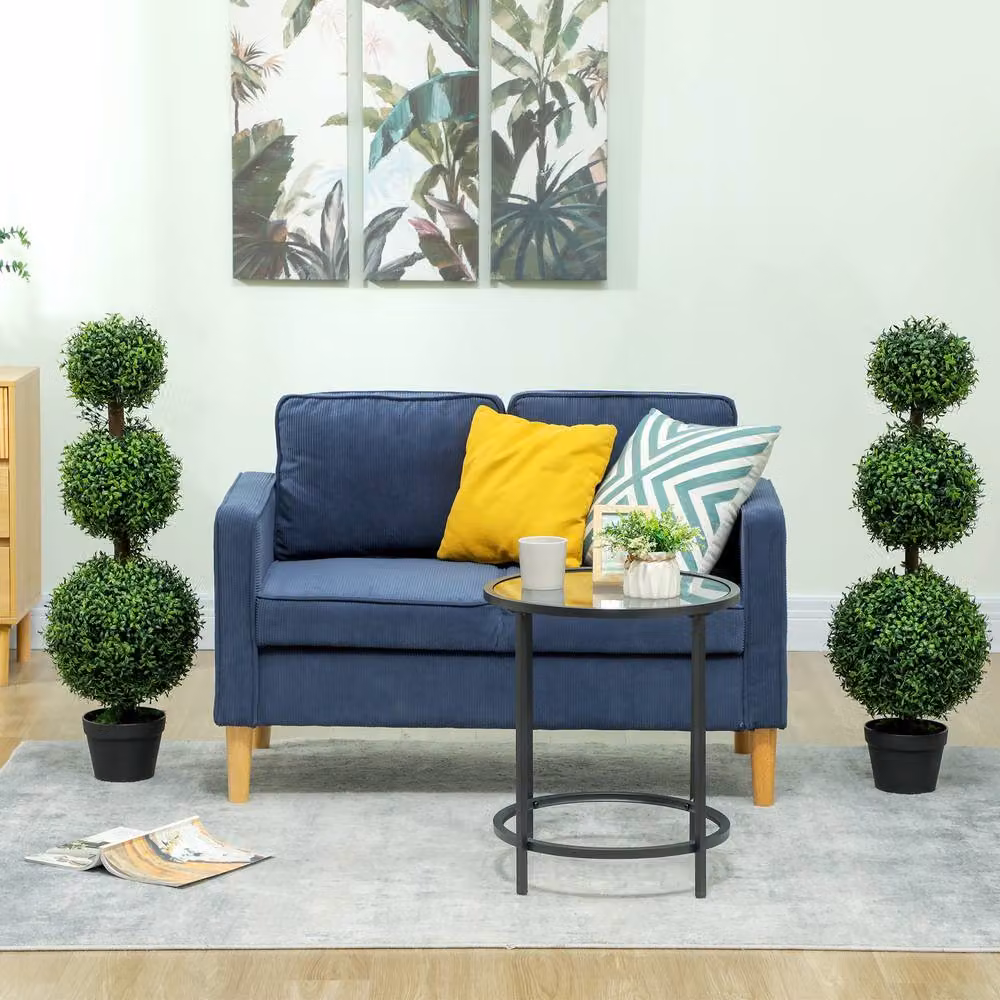 STILVORA Set of 2 Green Artificial Boxwood Trees in Round Concrete Pots, Height: 100 cm – 9