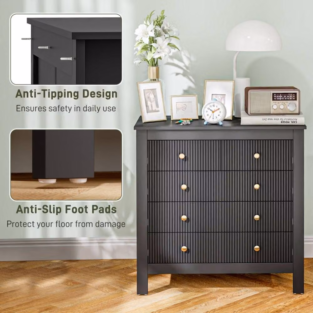 STILVORA Modern 5 Drawer Chest of Drawers with Striped Fronts in Black and Gold – 6