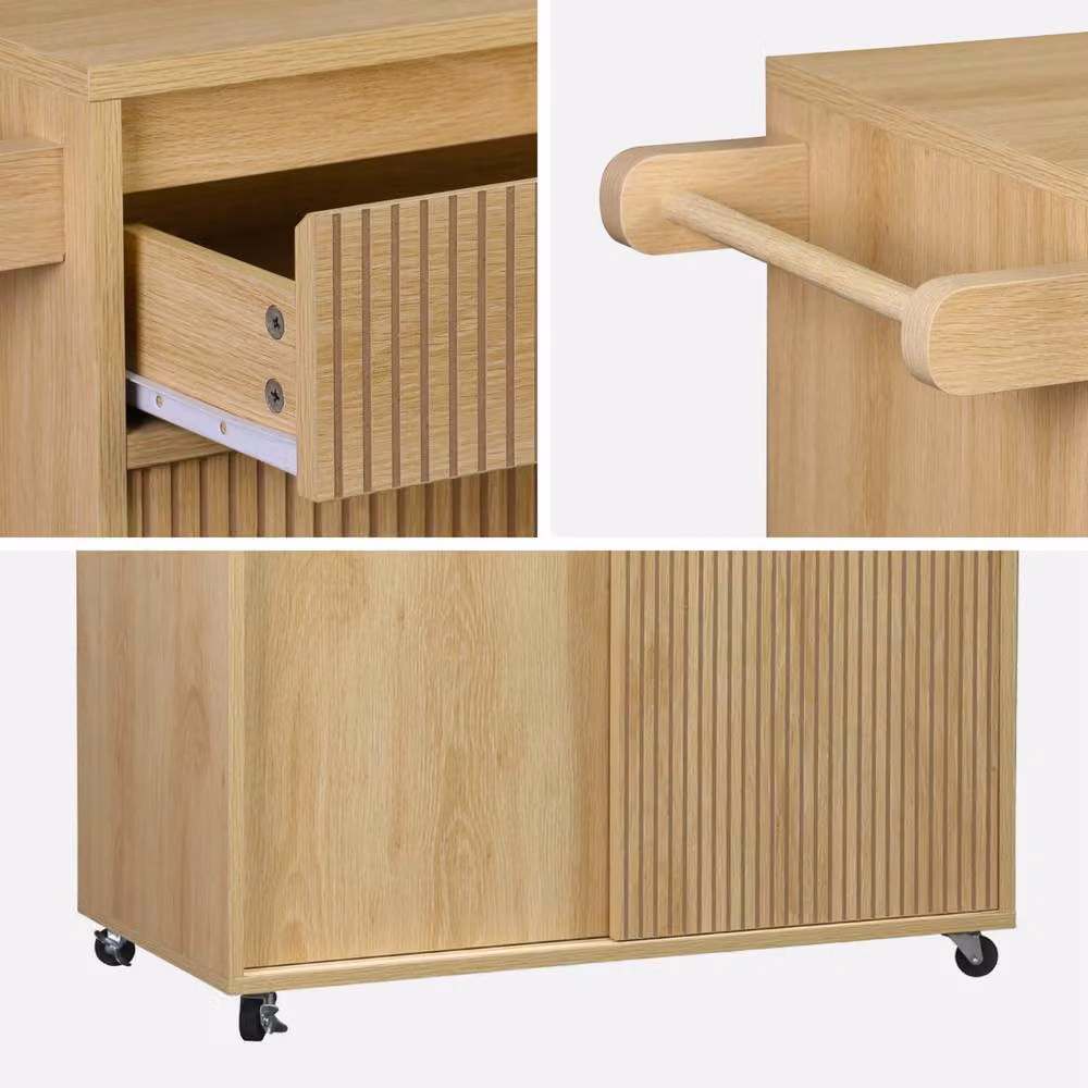 Sweekeec Scandinavian Style Wood Kitchen Cart with Drawer and Two Doors in Beige, W/D/H: 90 x 50 x 80 cm – 3
