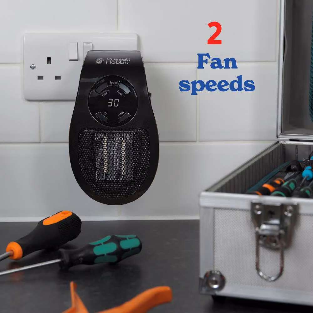 Russell Hobbs RHPH2001 Black Ceramic Fan Heater, 500W Wall Mounted with Timer and Light – 6