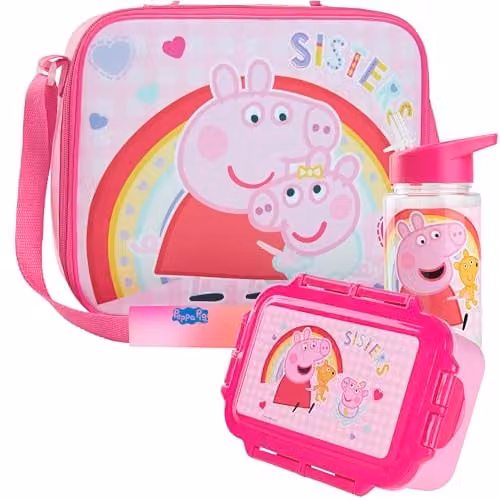 Get Trend Peppa Pig 3 Piece Lunch Set with Water Bottle and Lunch Box in Pink, BPA Free and Leakproof
