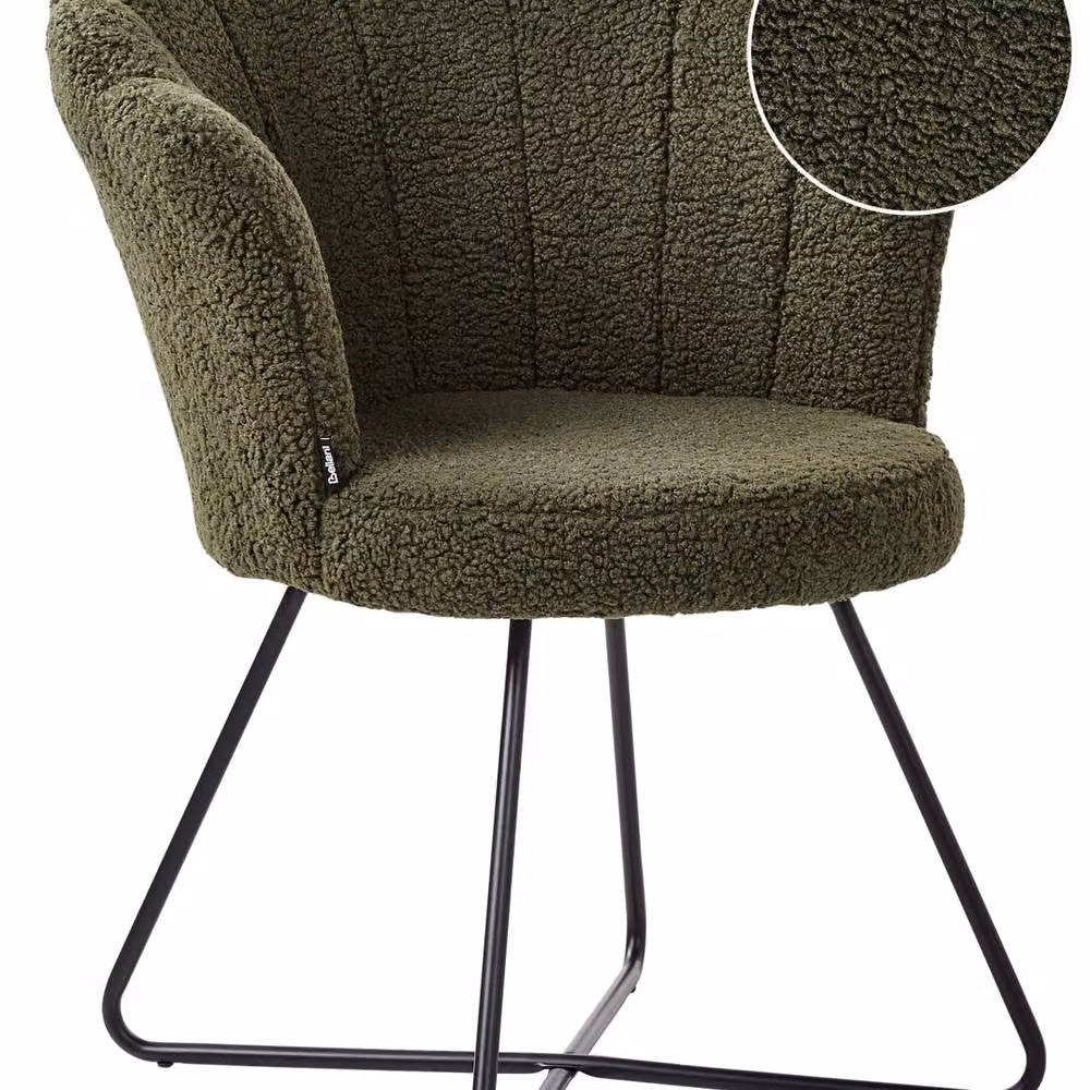 Wyld and Coco Armless Boucle Chair in Dark Green with Shell Back and Black Metal Frame – 2