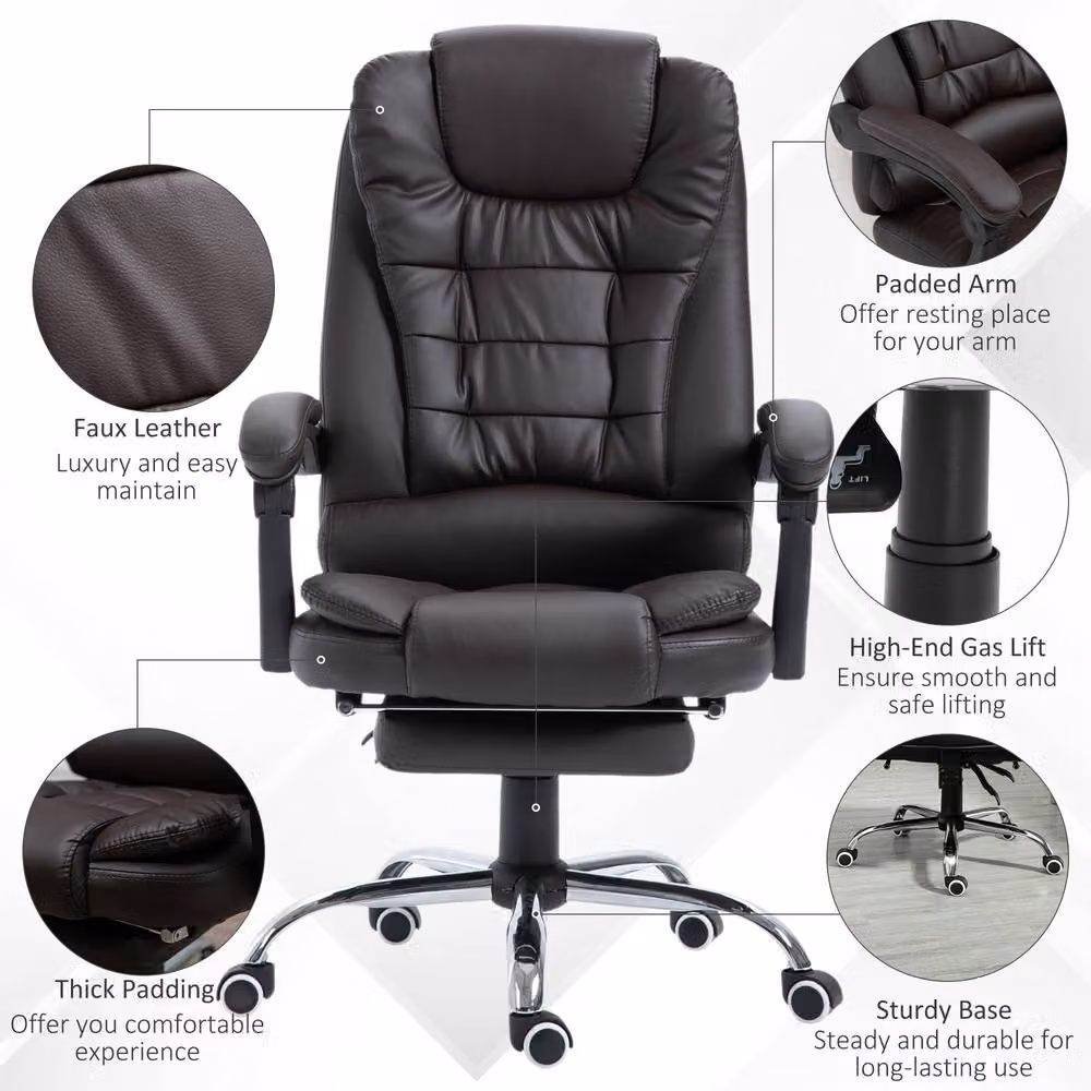 ERGOVEXA Brown PU Leather Executive Office Chair with Adjustable Height and Swivel Function – 4