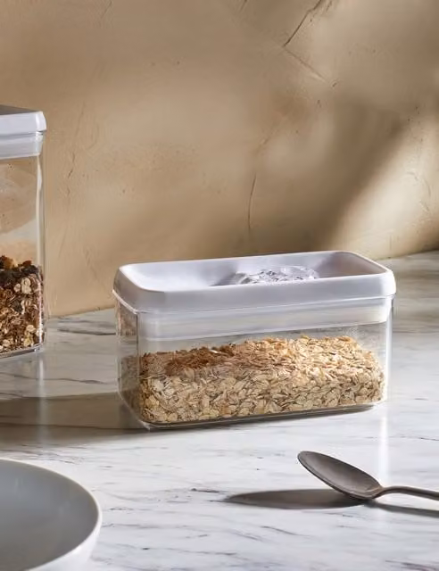 M&S White and Transparent Plastic Rectangular Food Storage Container with Snap Lid, 1 l
