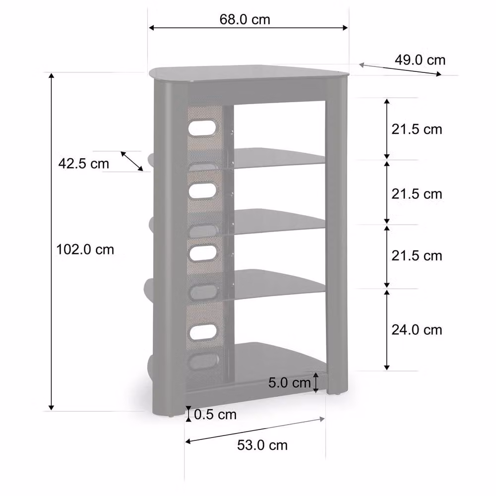 Centurion Supports Zinnia 5-Shelf Gloss Black Multimedia AV Rack with Glass Shelves W/D/H: 102 x 49 x 68 cm – 5