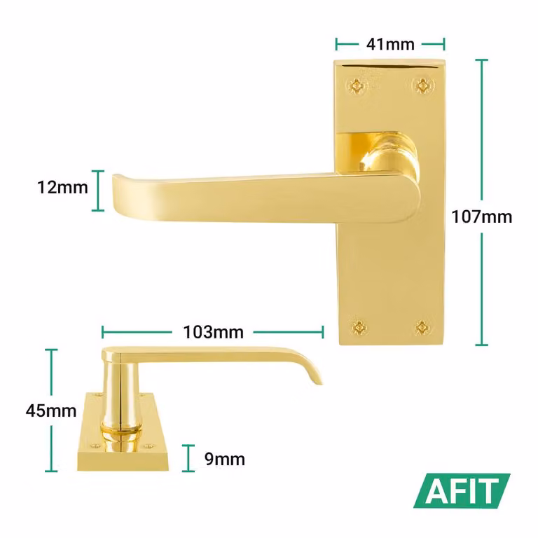AFIT Polished Brass Door Handles with Latch, 6 Pairs in Gold, W/D/H: 15 x 15 cm