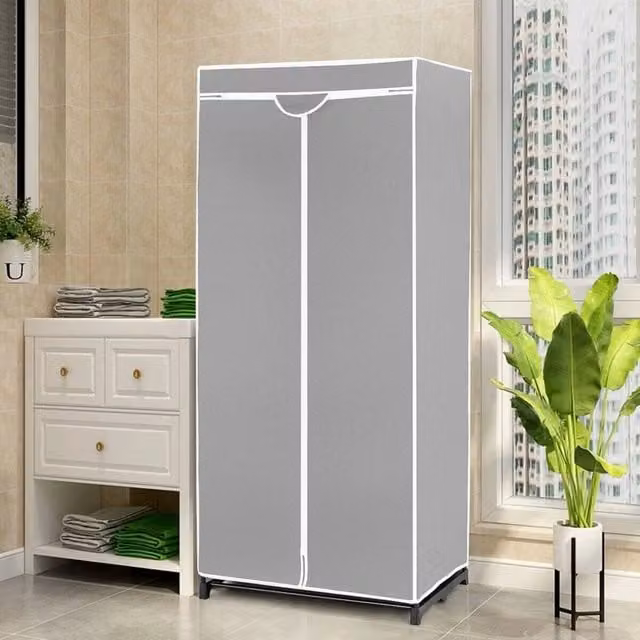 EONLION Single Fabric Folding Clothes Wardrobe in Grey, Width: 100 cm
