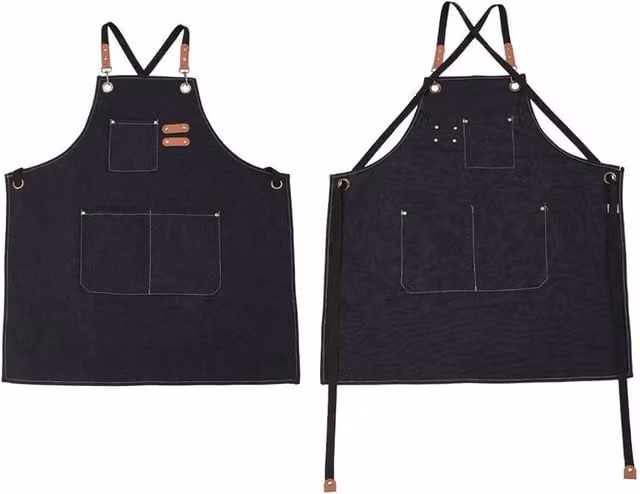 FLAVORA Unisex Black Waxed Canvas Work Apron, Waterproof and Oil Resistant, W/H: 100 x 15 cm