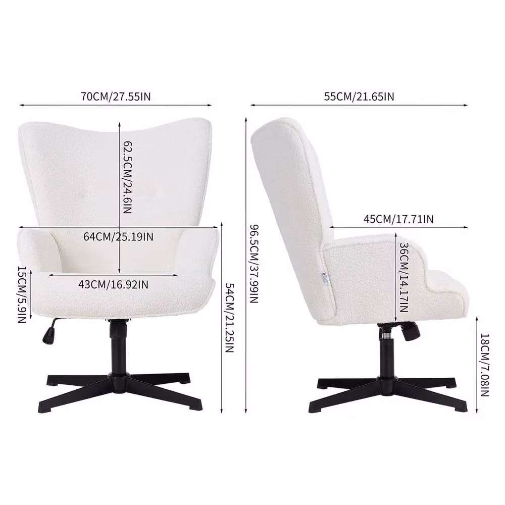 KORVIXA White Teddy Fleece Swivel Accent Armchair W/D/H: 100 x 100 x 100 cm – 2