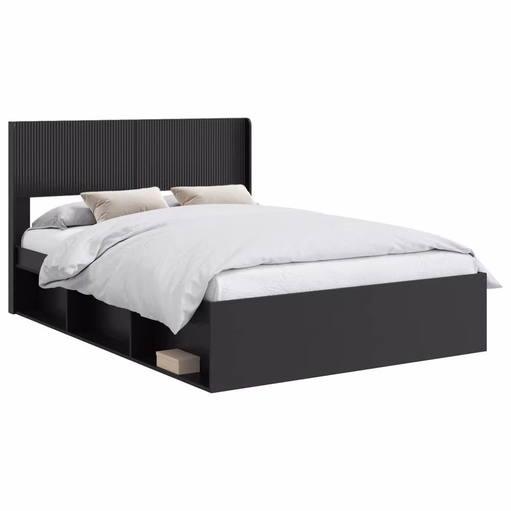 Berkfield Home Modern Bed Frame with Headboard and Side Compartment Storage, Black, W/D/H: 120 x 200 cm – 2