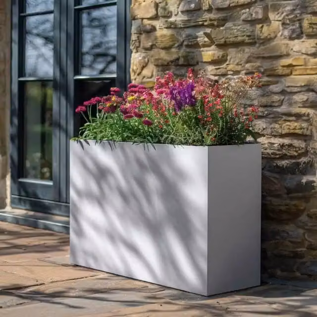 Woven Wood Matte White Trough Planter with Galvanised Steel, W: 90 cm, H: 60 cm, D: 30 cm – 1
